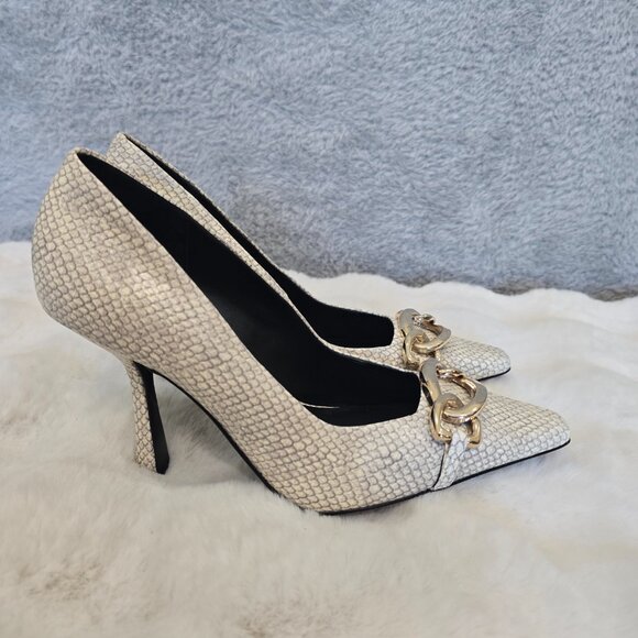Steve Madden Fazzio Snake Print Leather Gold Chain Detail Dress Pumps Size 9 NEW - Picture 4 of 9